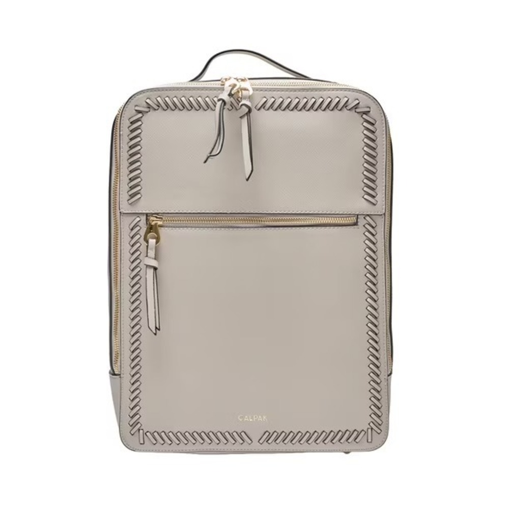 CALPAK Kaya 15" Laptop Backpack Gray Whipstitch Vegan Leather Travel Work Bag